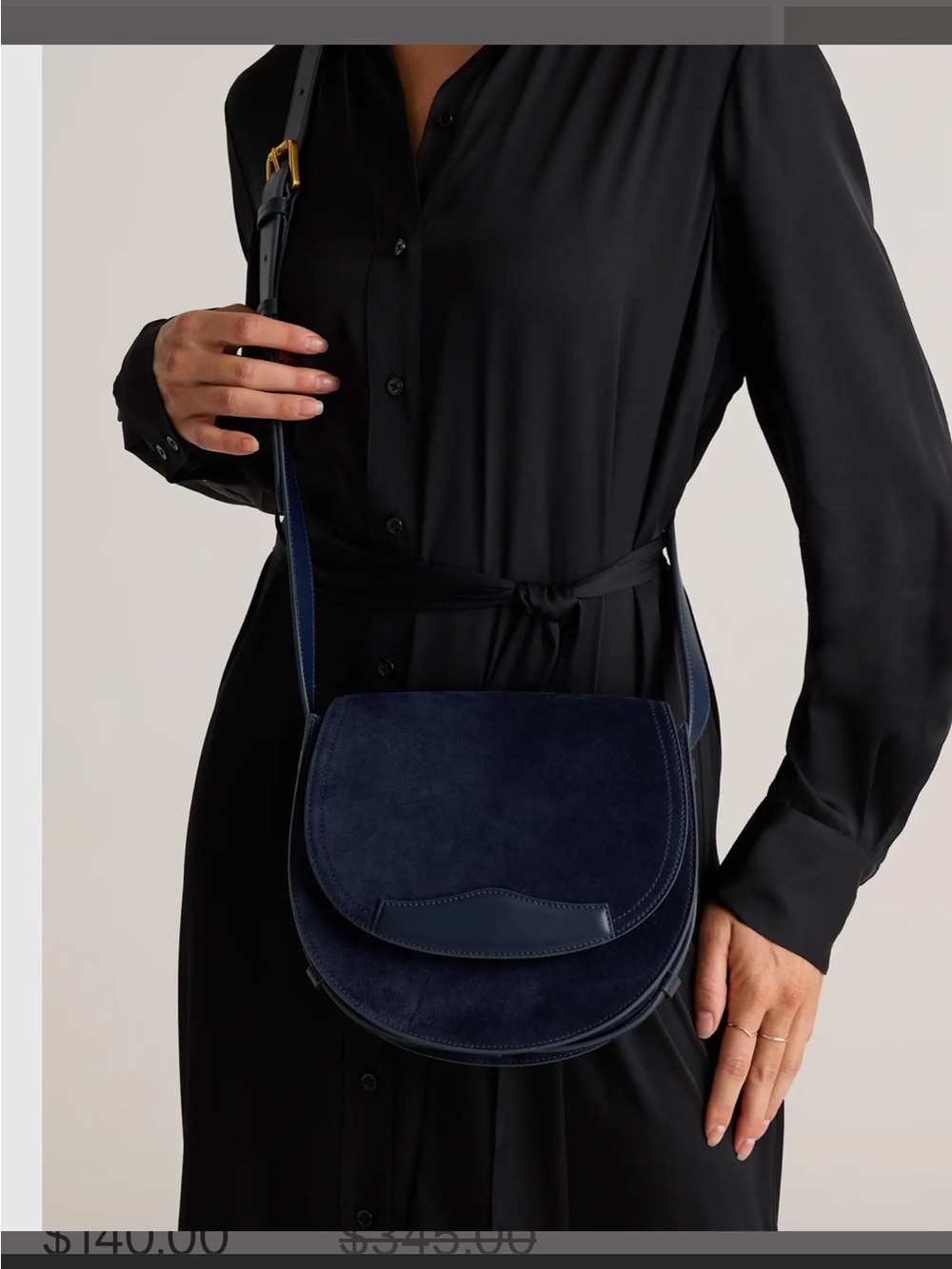 Quince | Italian Suede Saddle Bag in Midnight